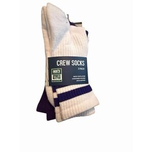 DSG Crew Socks 3 Pack White Purple Striped Size M Unisex Cushioned NWT